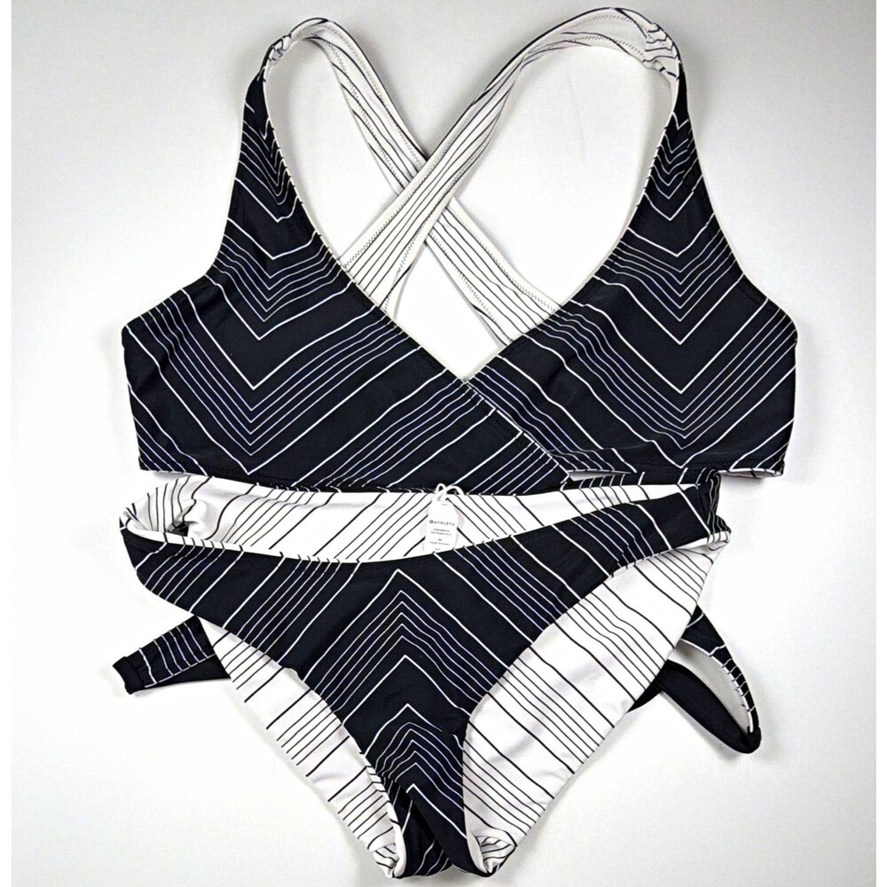 Athleta 2-Piece Reversible Bikini Set Women’s M Black White Striped Crossback